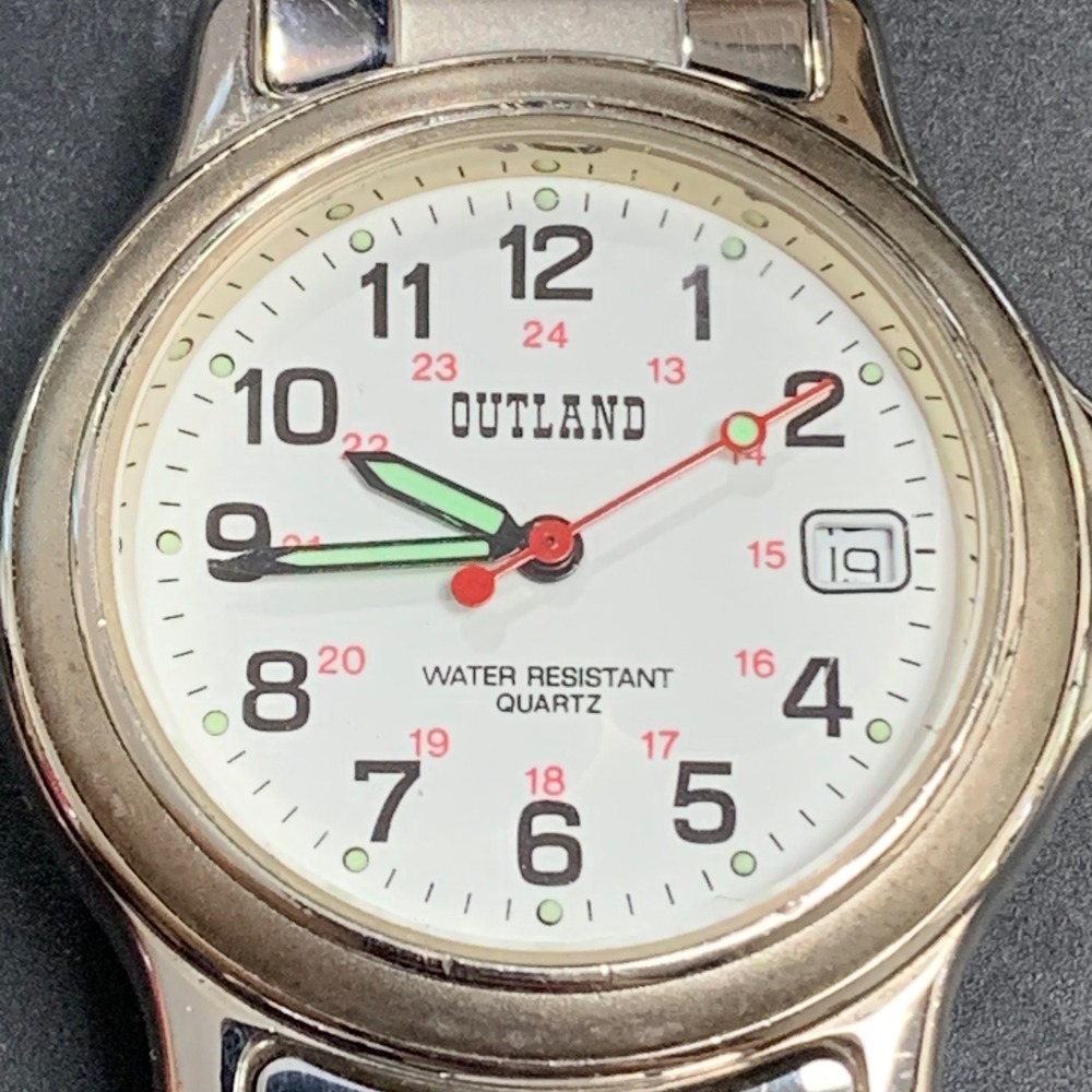 Outland Womens Silver Tone Field Watch White Dial Date Luminous 912 371 Quartz